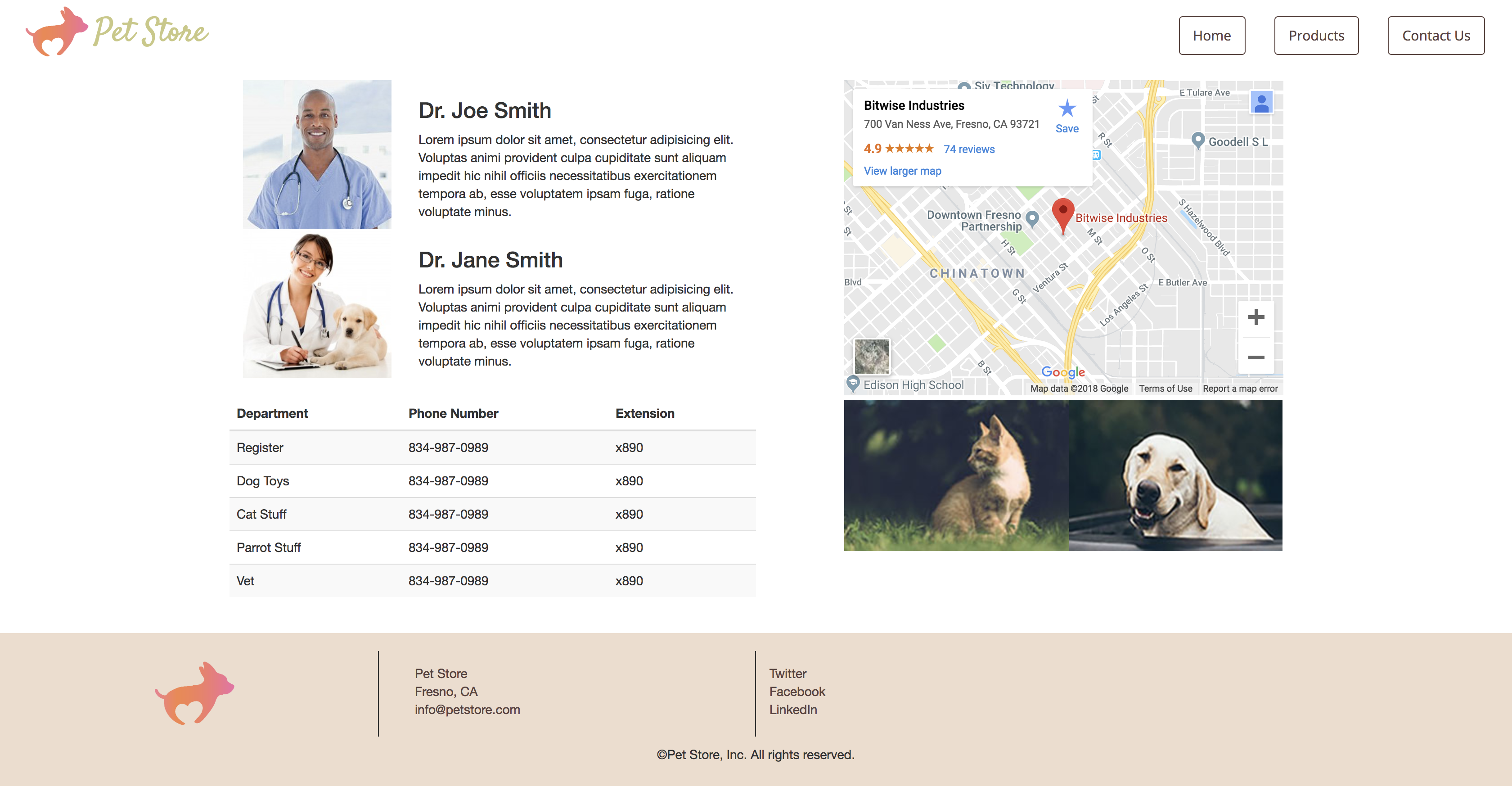 pet store contact page example