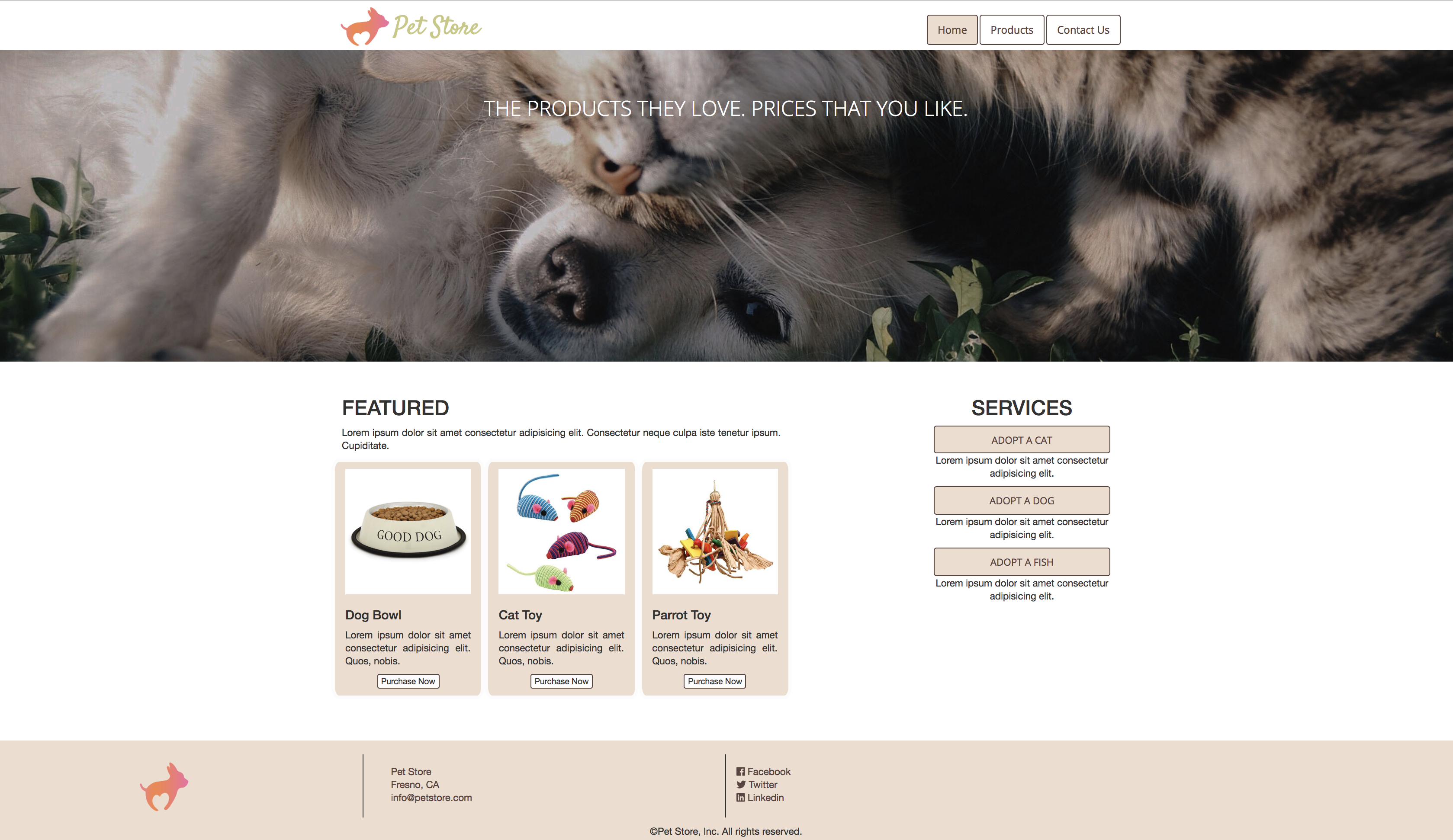 pet store home page example